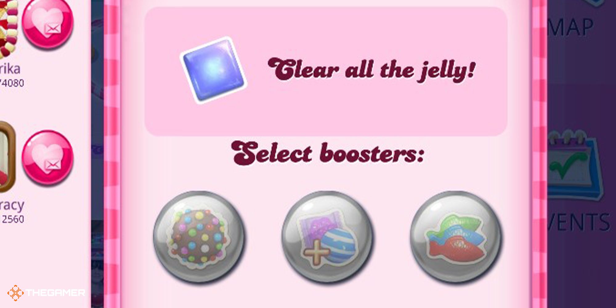 An in-game menu showing three different candy boosters to select
