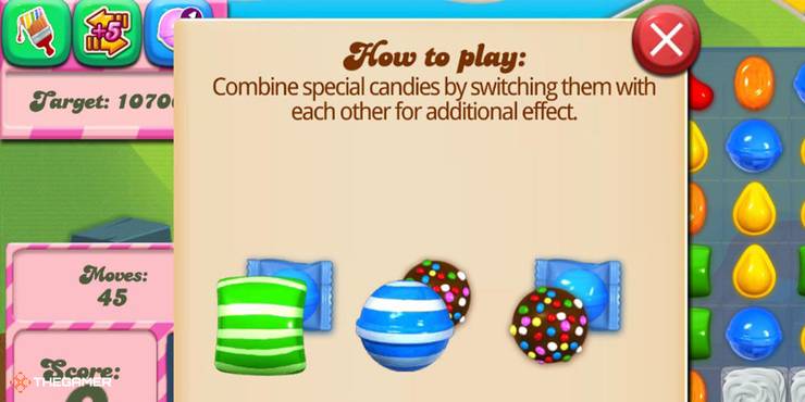 In-game instructions on how to use special candies