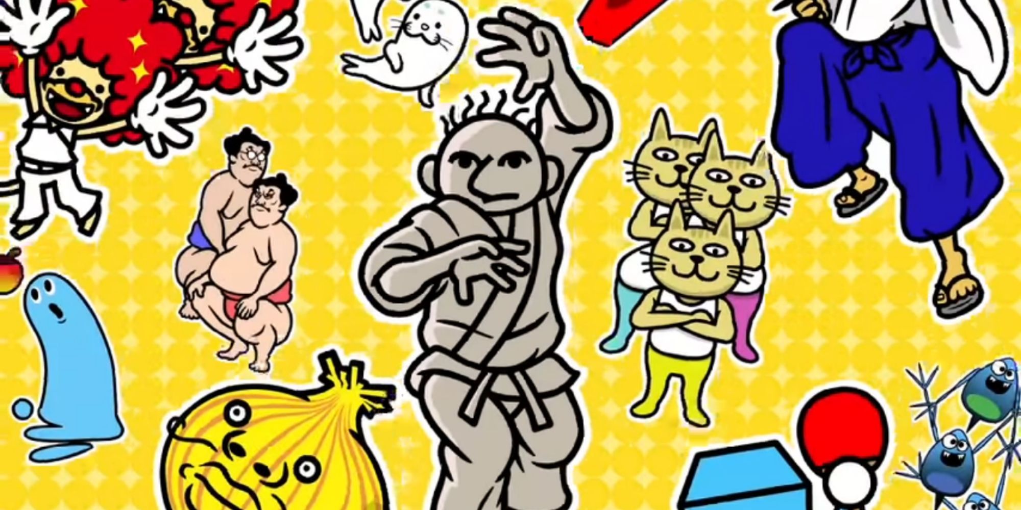 Karate Joe, Lumbercats, a Hair Vegetable, and more characters from Rhythm Heaven