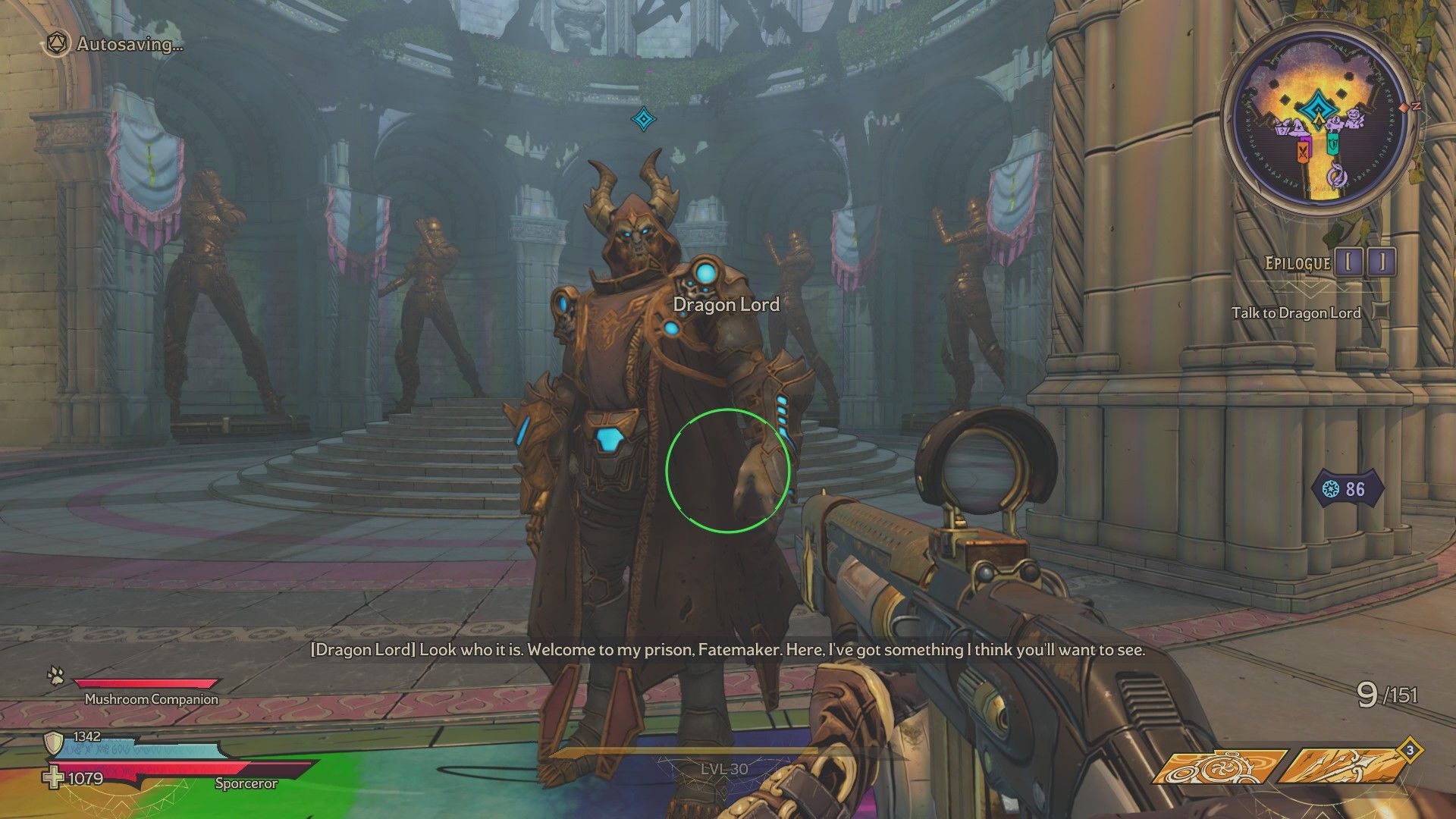 The Dragon Lord stands in the Chaos Chamber talking to the player about how it works