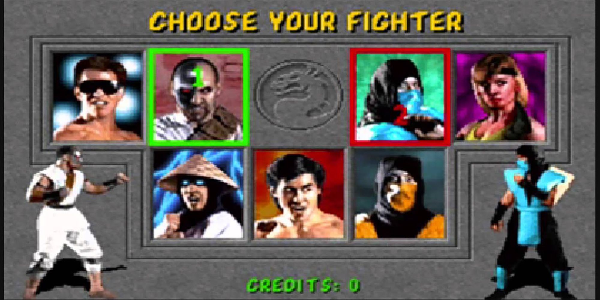 Kano and Sub Zero face off on Mortal Kombat 1's character select screen.