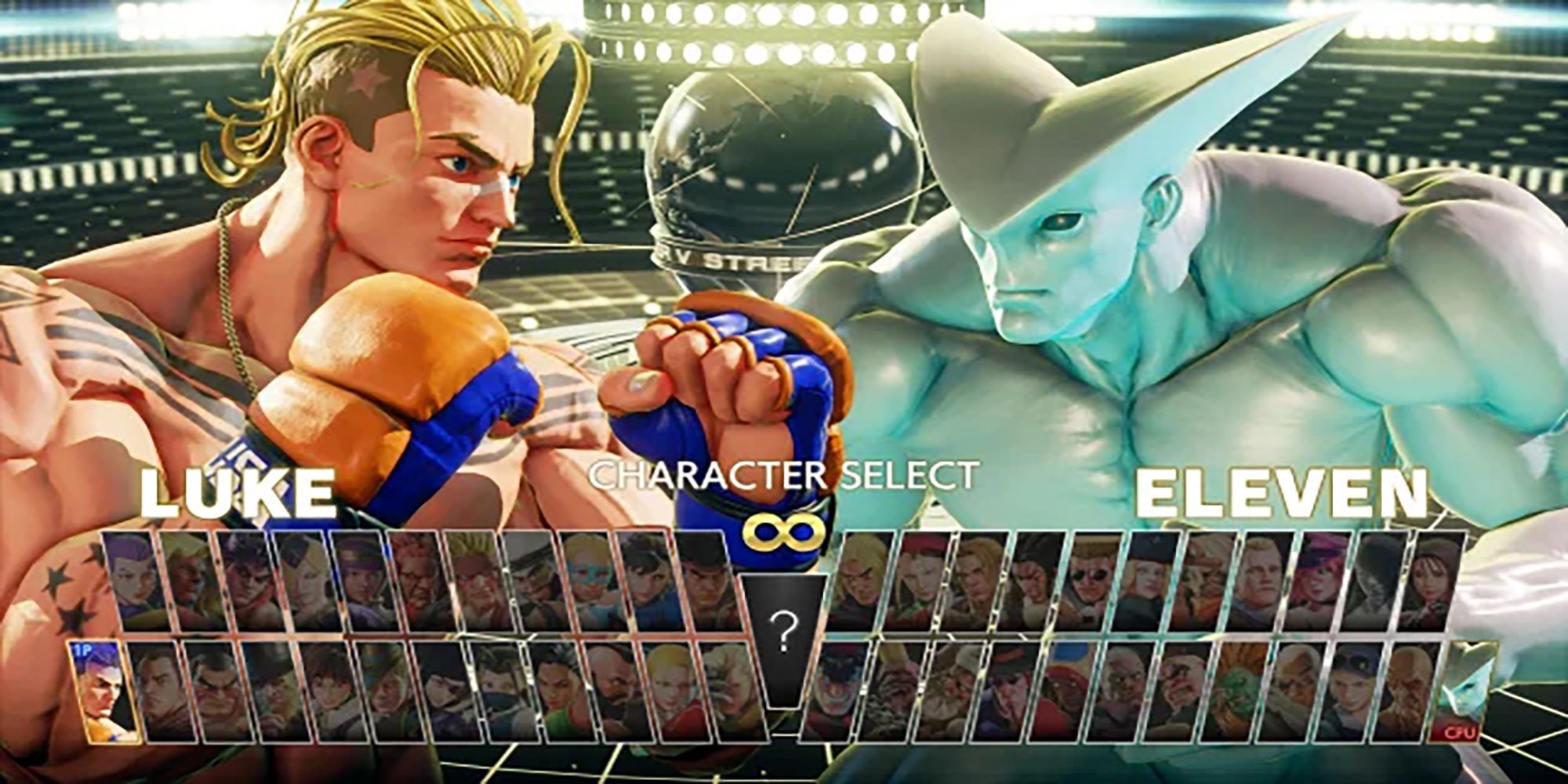 The newest street fighter Luke, and Twelve's ancestor, Eleven, face off in the Street Fighter 5 Character Select screen.