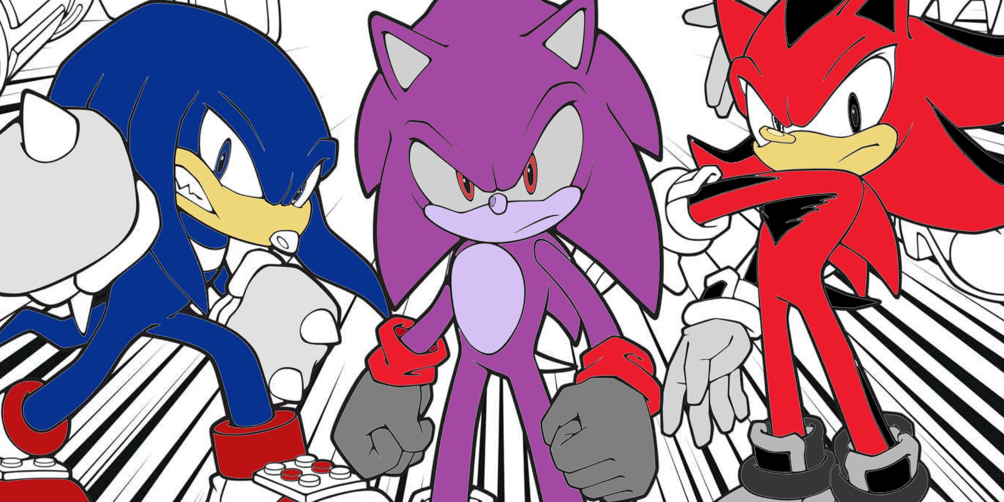 Sonic, Shadow, and Knuckles coloured in incorrect colours. 