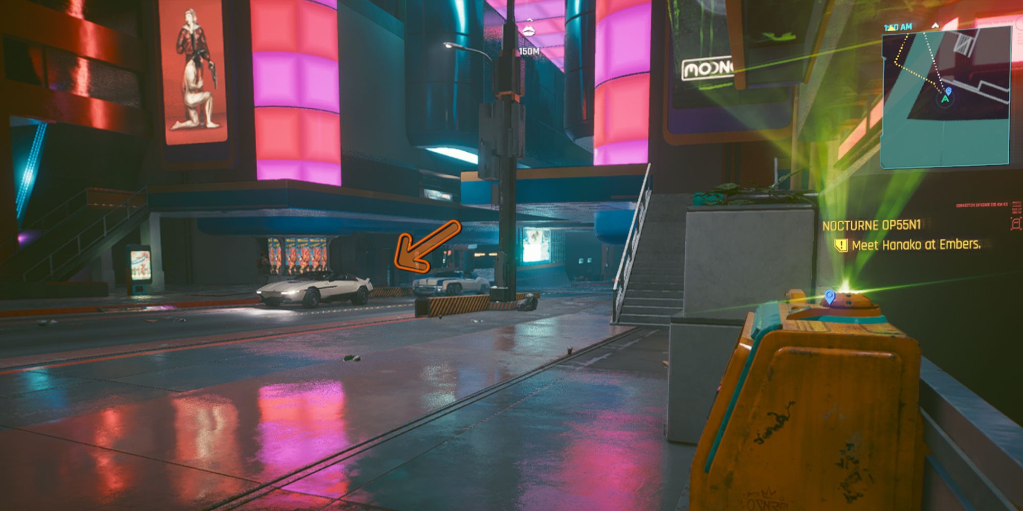 Cyberpunk 2077-Screenshot vom Eingang zum Dark Matter Club