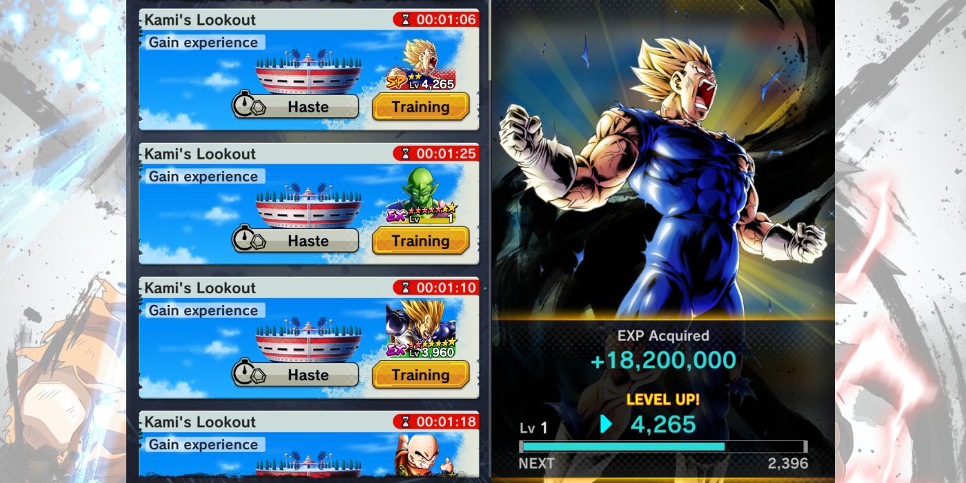 Training and Level Up Screen From Dragon Ball Legends