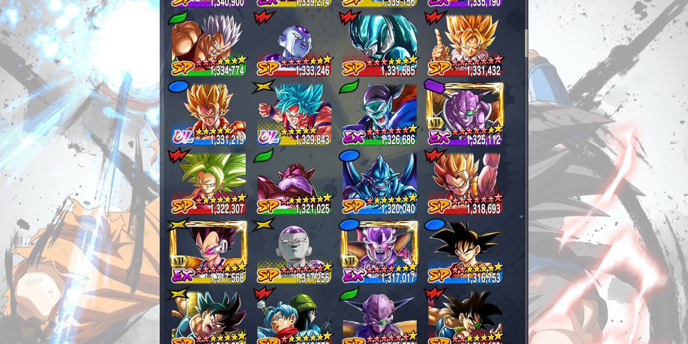 Assortment of Characters and Type From Dragon Ball Legends