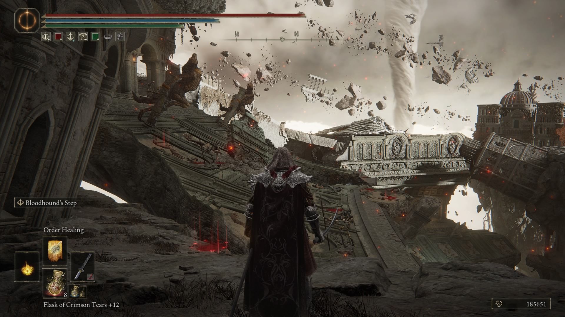 The player approaching the several Skeletons down below.