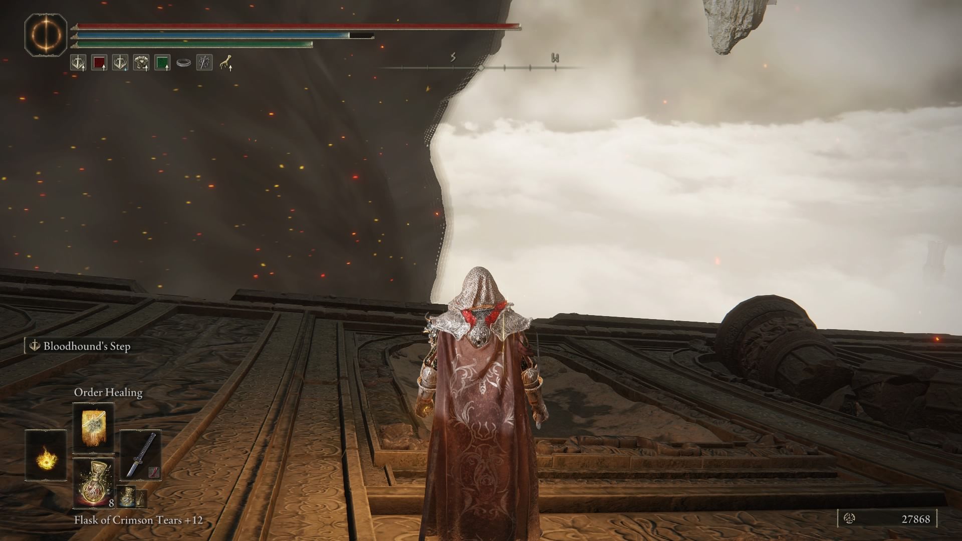 The player about to lie down on the ground for the cutscene to play.
