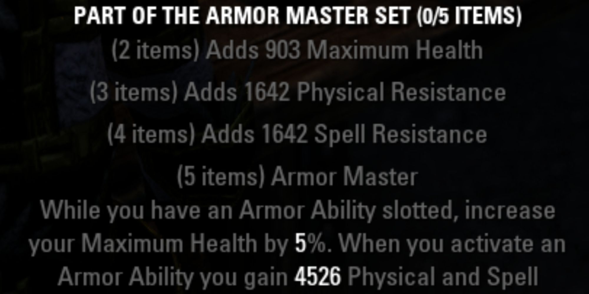 ESO Armor Master Set Description In Inventory