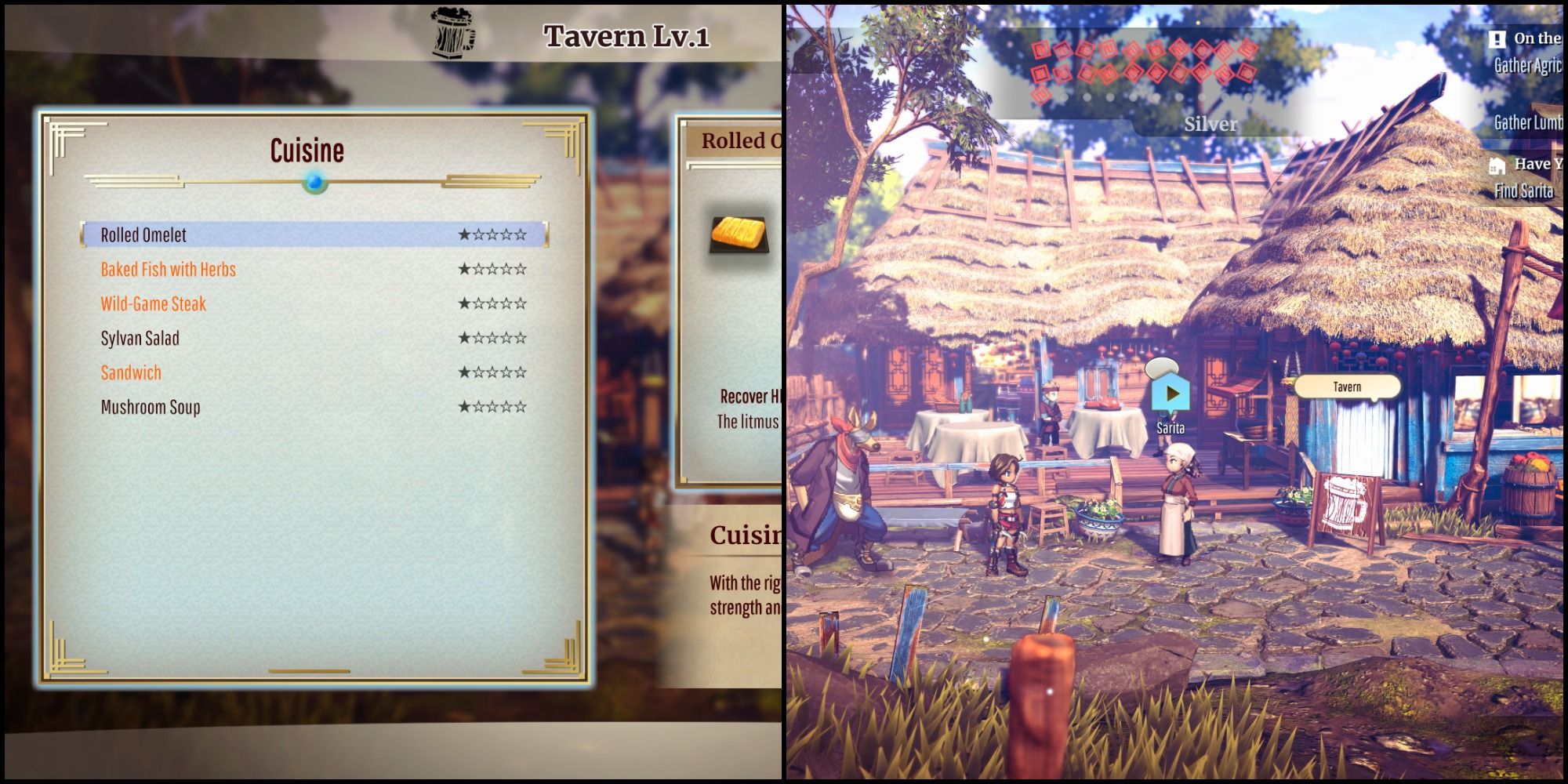 A split image of the Tavern's menu and the Tavern itself.