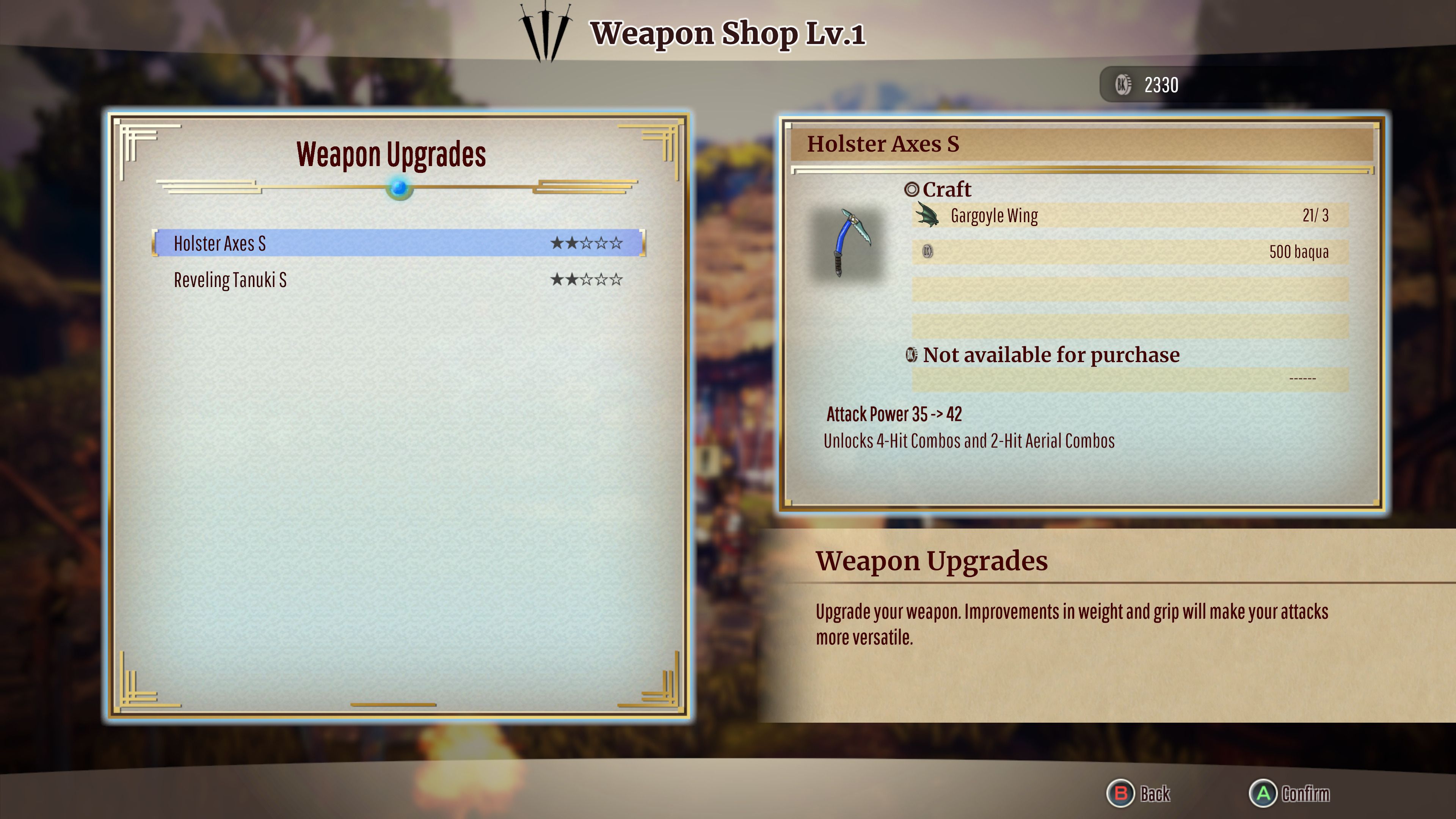 The upgrades available on the shop level 1.