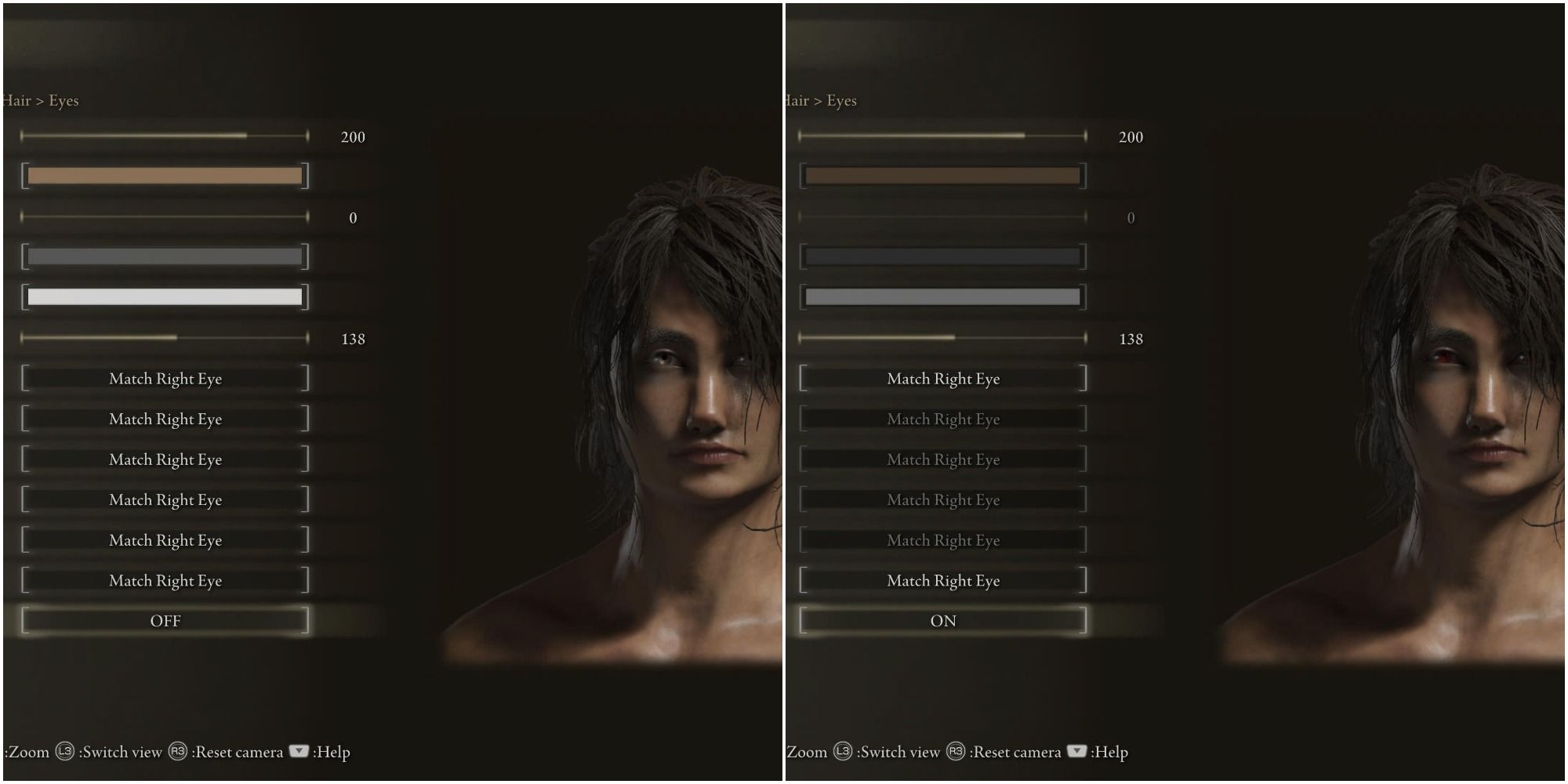 Elden Ring eye alteration cosmetics menu