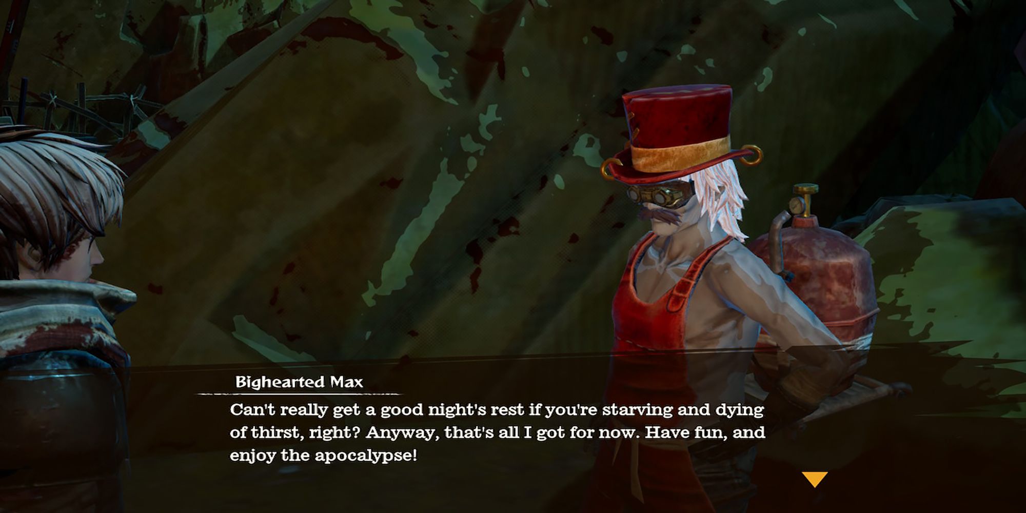 Bighearted Max reminds Reid to take care of himself in a conversation in the Slums in Deadcraft.