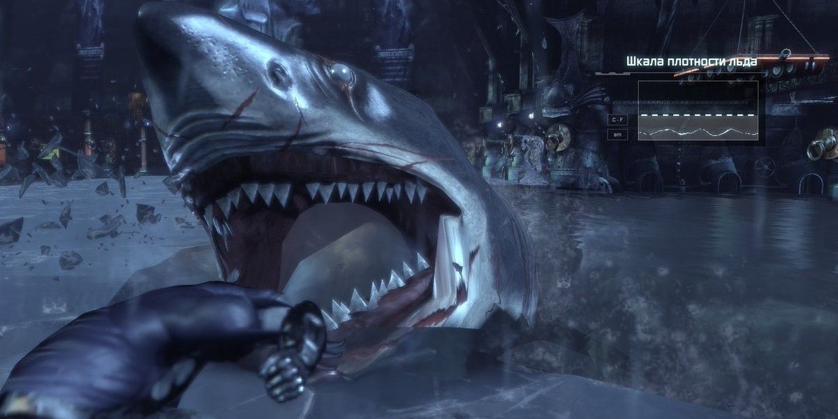 Tiny the shark jump-scares Batman in Arkham City