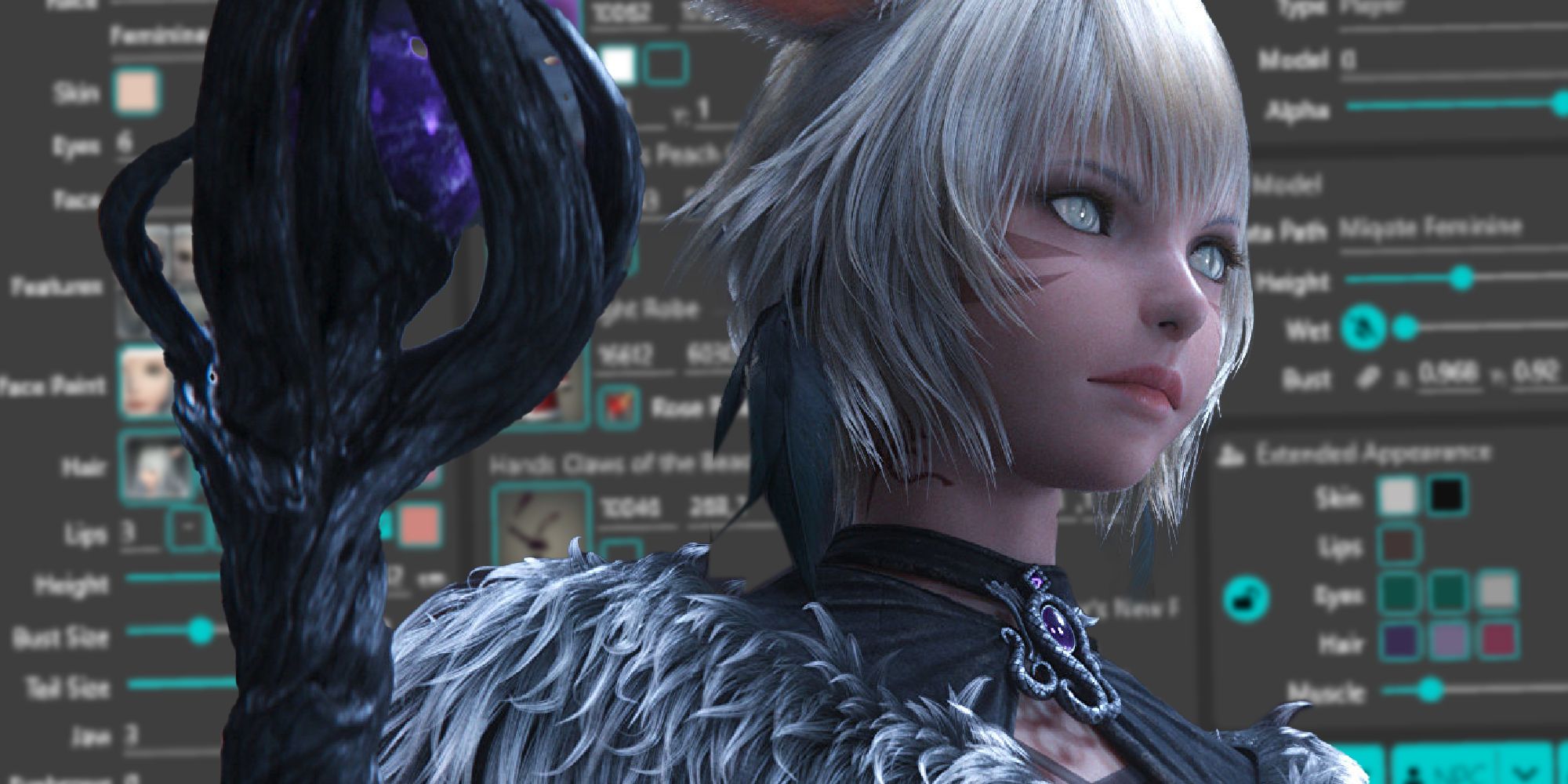 FF14 Y'shtola in front of a Third-Party Tools screen