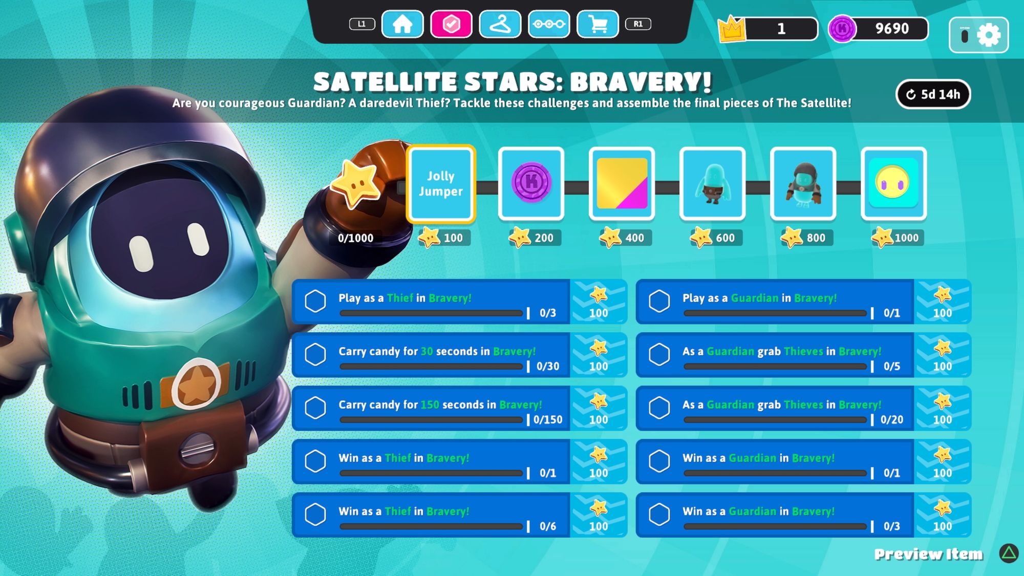 Satellite Stars Bravery Event Challenges and Rewards from Fall Guys