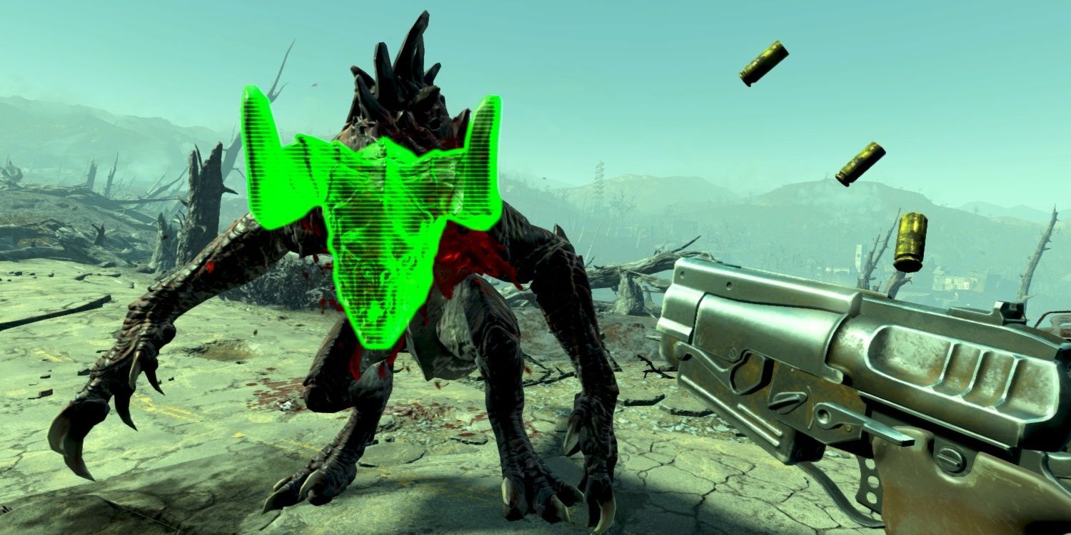The Action Boy/Girl perk in use in Fallout 4 to V.A.T.S a Deathclaw