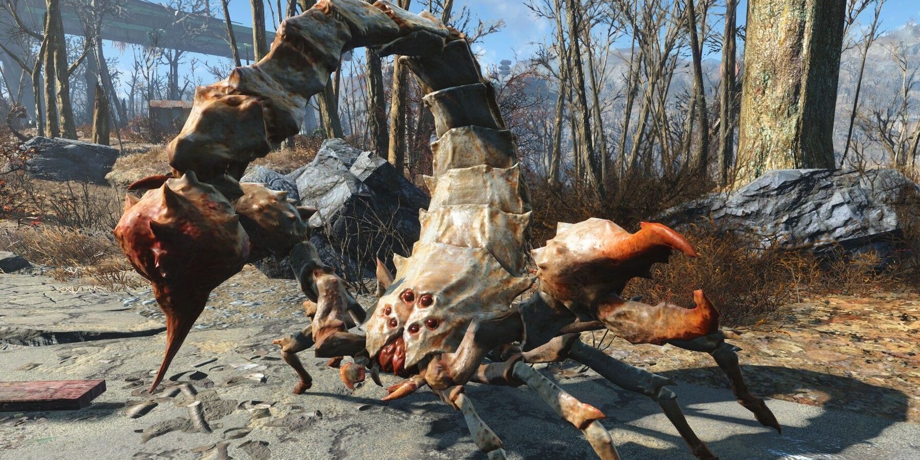 Fallout 3 Albino Radscorpion attacking with its stinger.