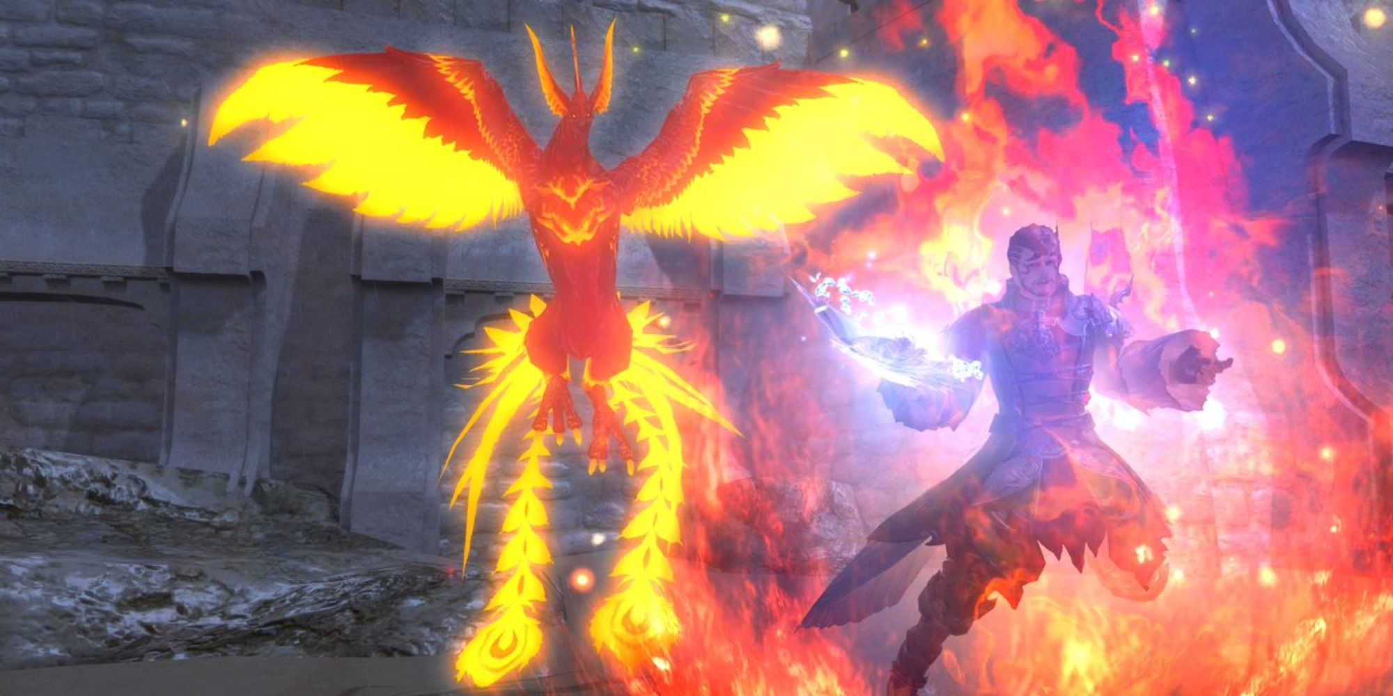 A Summoner calling in a Phoenix in Final Fantasy 14