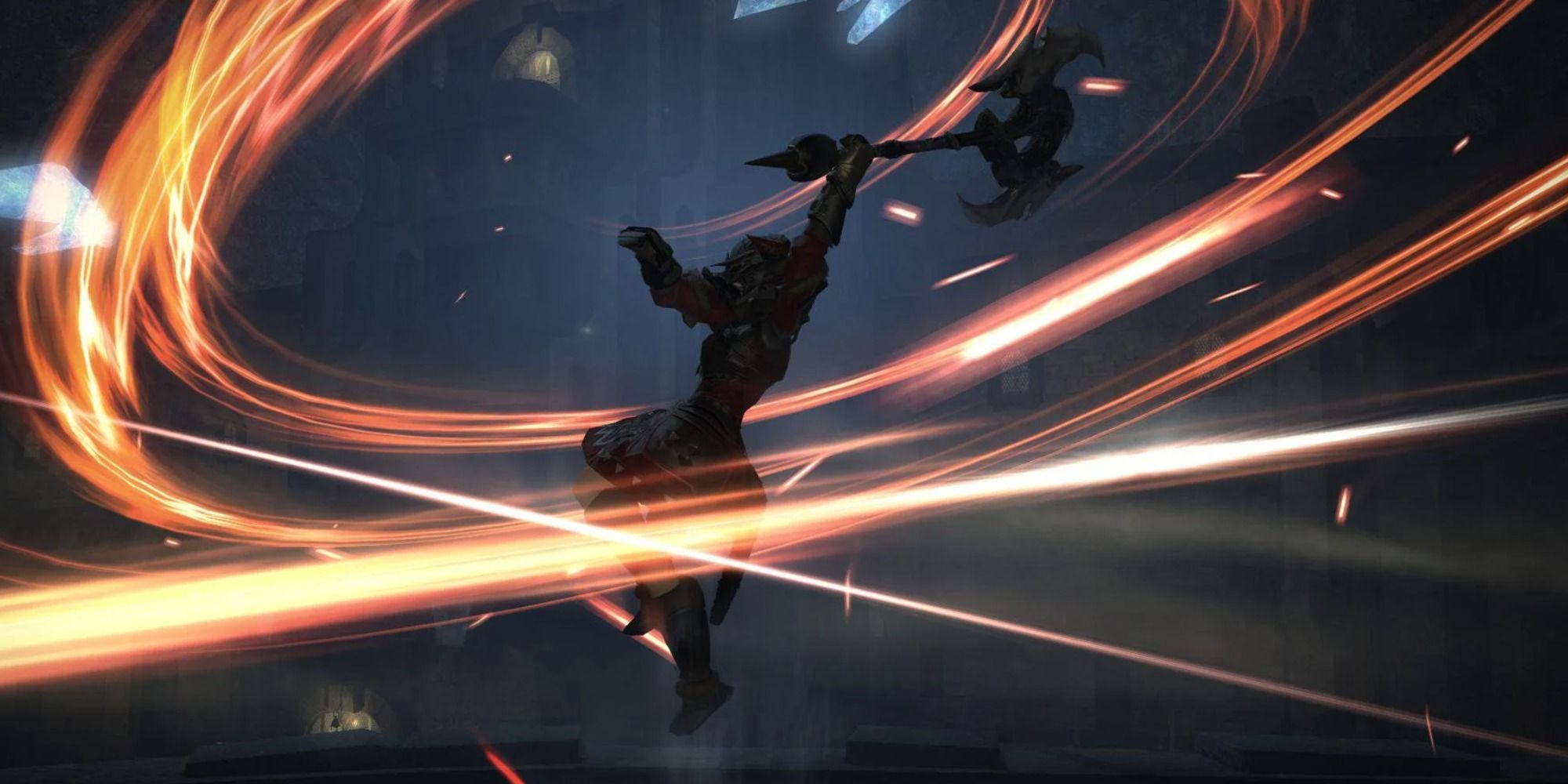 A Warrior performing Chaotic Cyclone in Final Fantasy 14