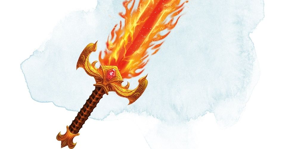 Fiery sword with golden hilt and ruby gem