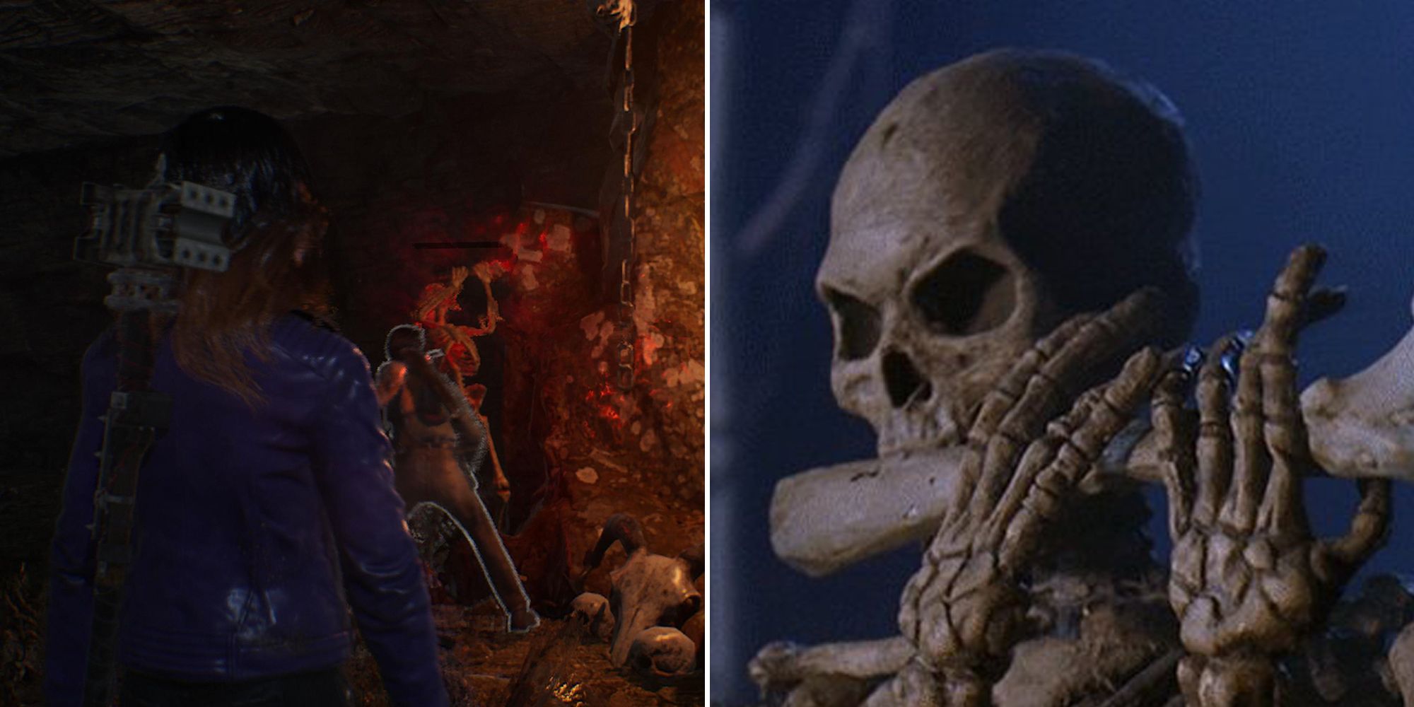 Evil Dead The Game split image. Flute skeleton.