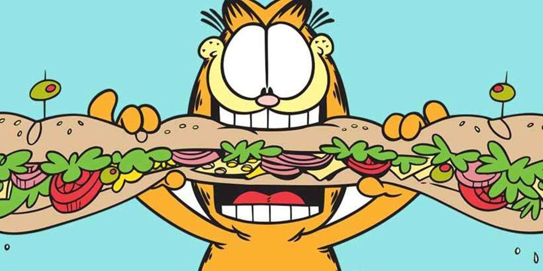 Garfield eating a sandwich