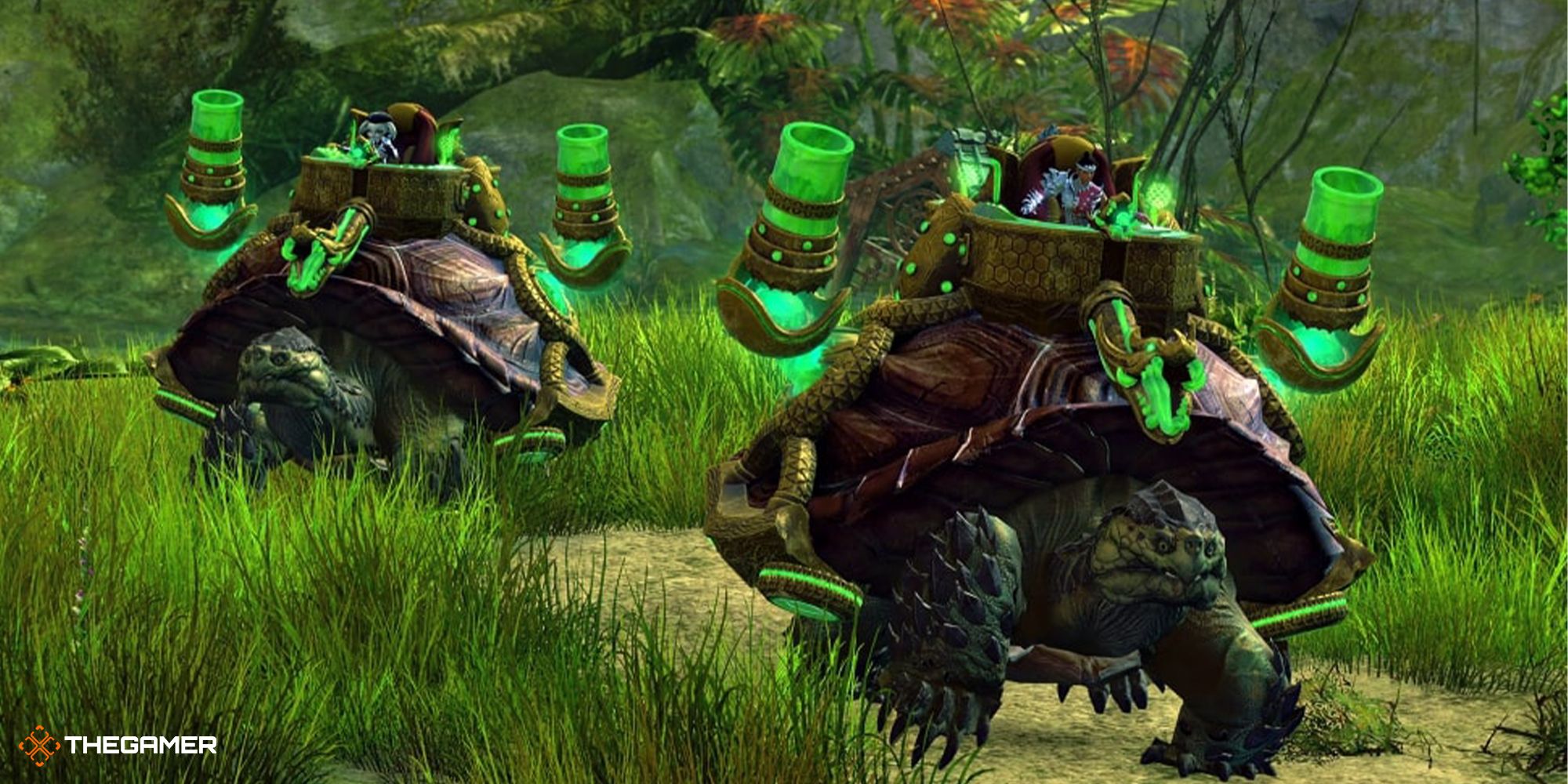 Guild Wars 2 - players riding Siege Turtles