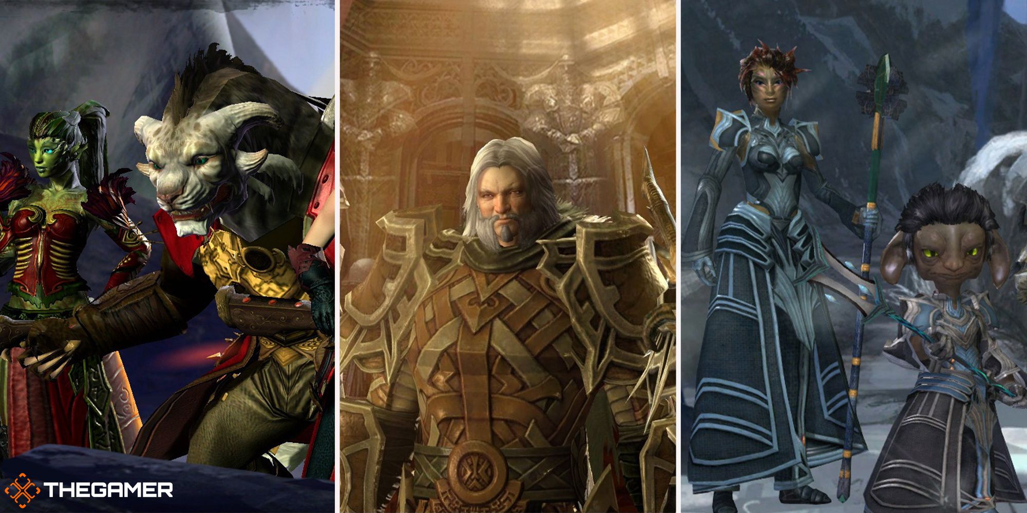 Guild Wars 2 - the vigil member (centre), the durmand priory members (right), the order of whispers members (left)