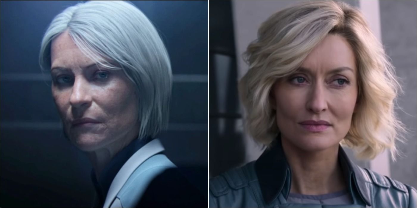 Split image of Catherine Halsey from Halo 4 and from the TV show