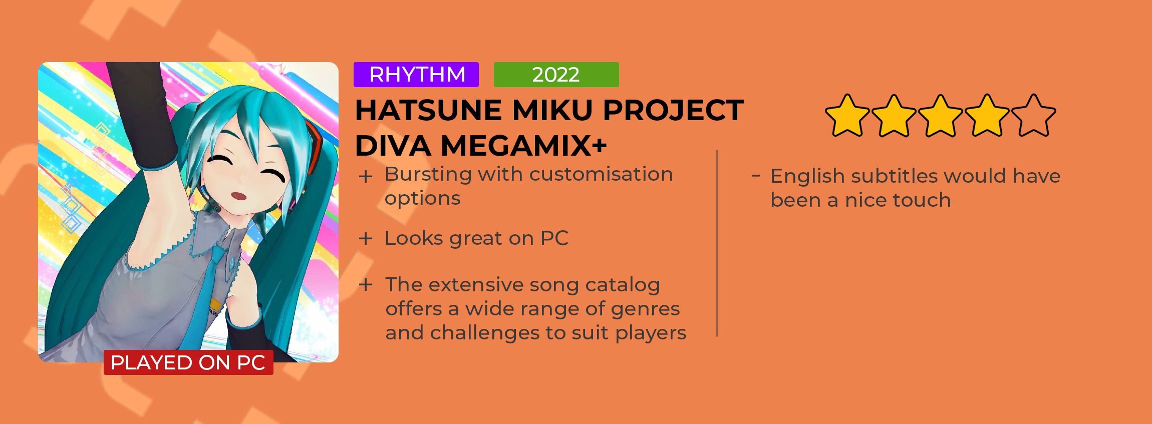 Hatsune Miku Project Diva Megamix+ Review Card