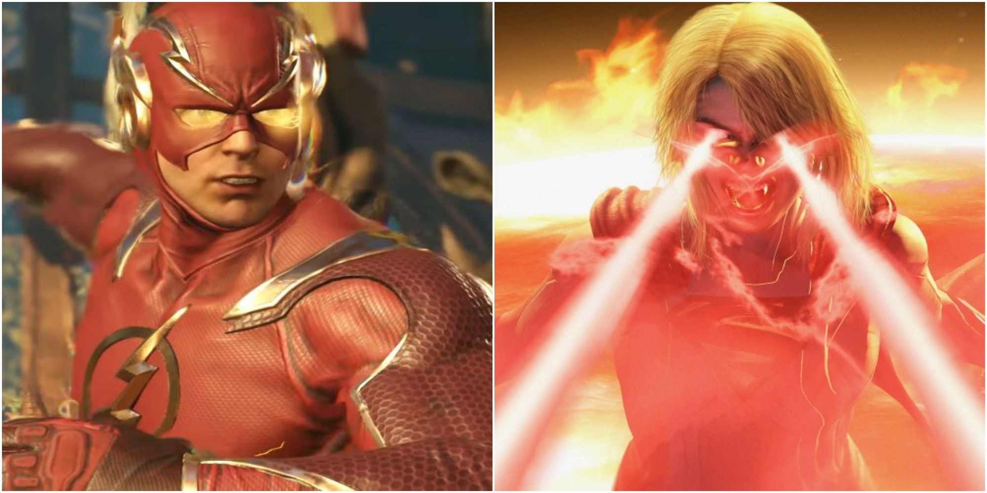 A split image of The Flash and Supergirl.