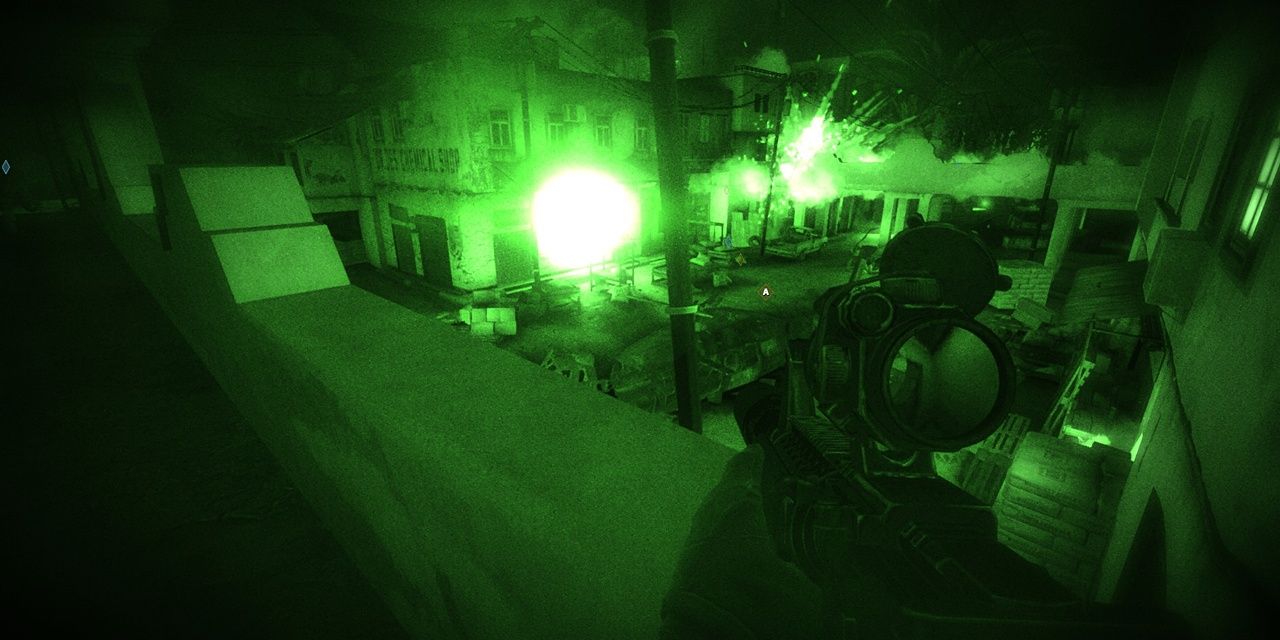 Insurgency Night Vision showing bright explosions through night vision goggles