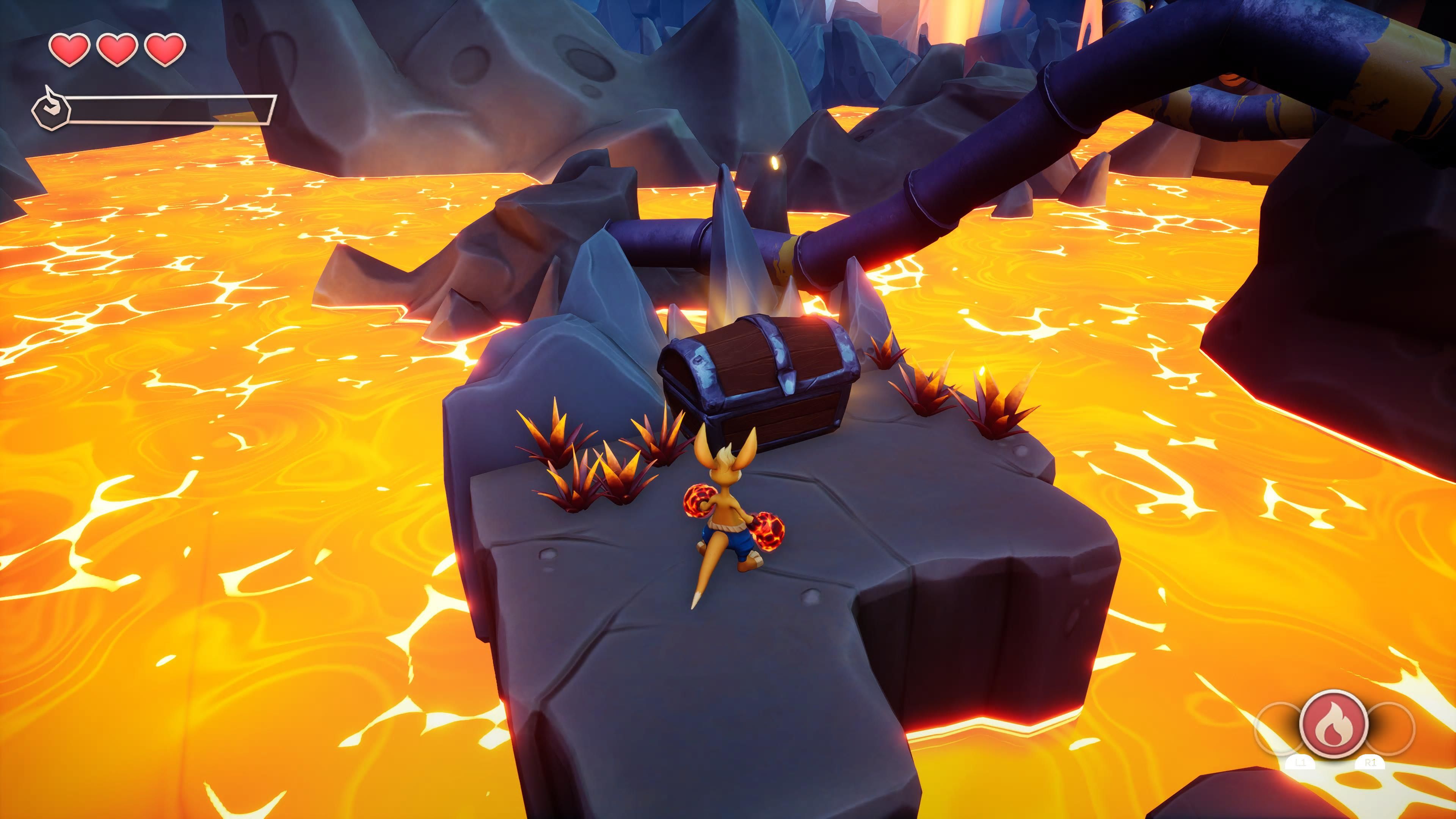 Treasure chest surrounded by lava
