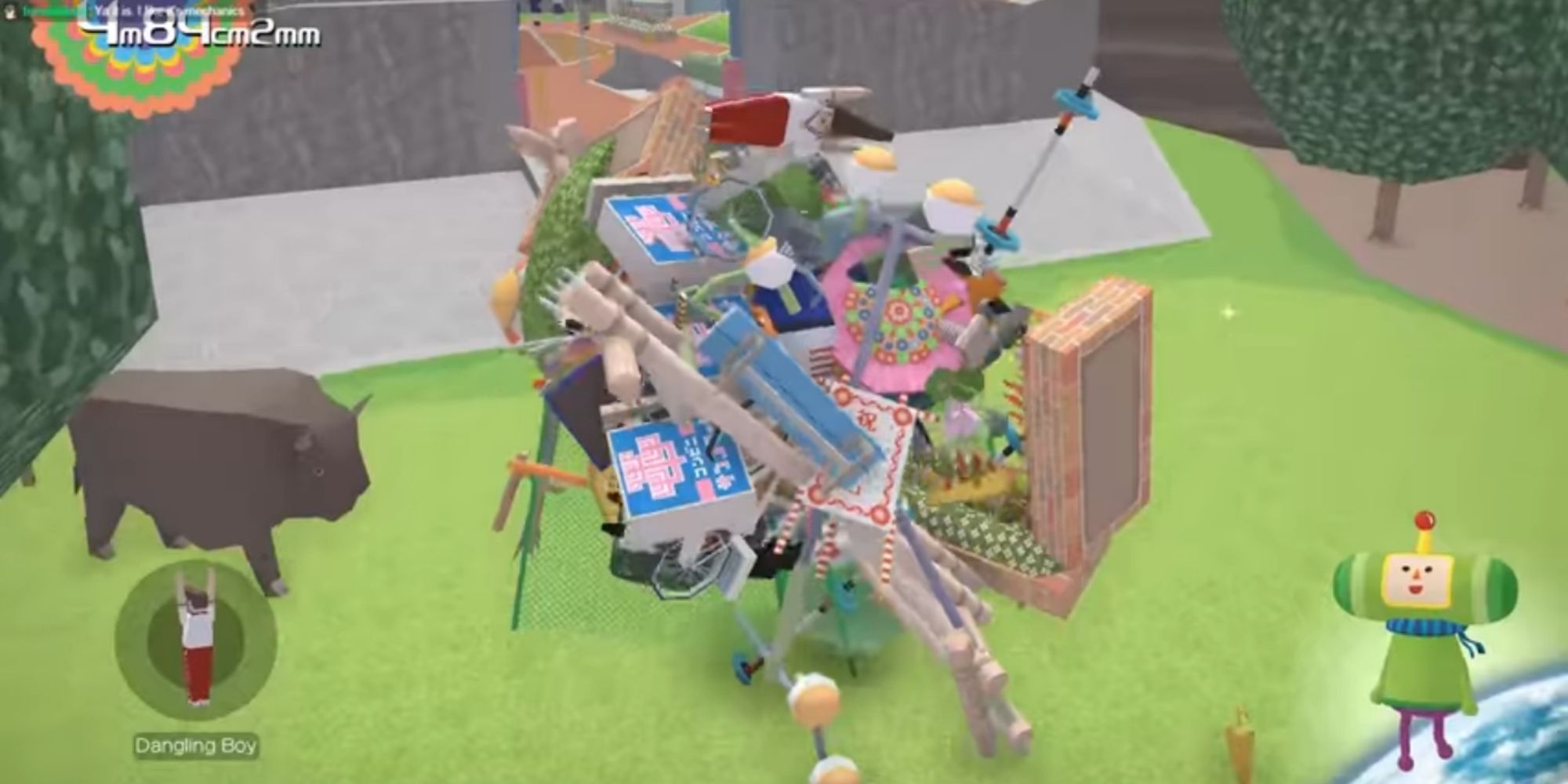 Katamari Pushing Objects Together Past A Bull In The First Level