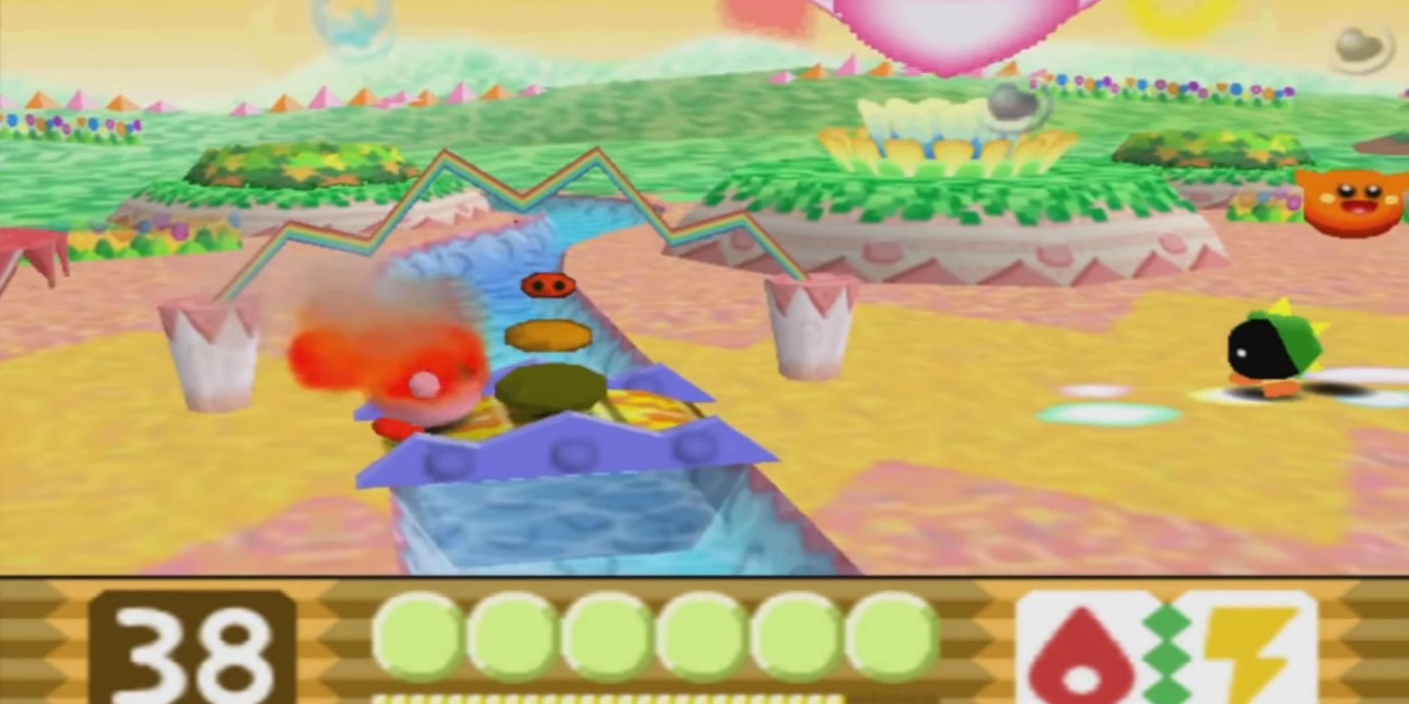 Kirby uses Fire Starter on Cairn on Ripple Star