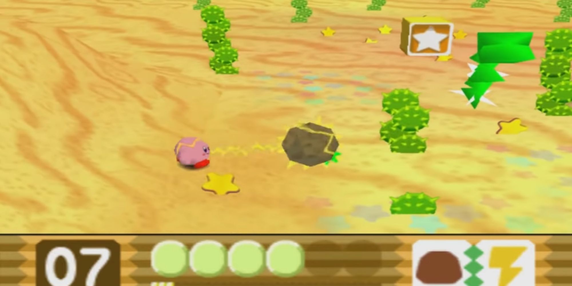 Kirby walks around the desert with his Rock yo-yo