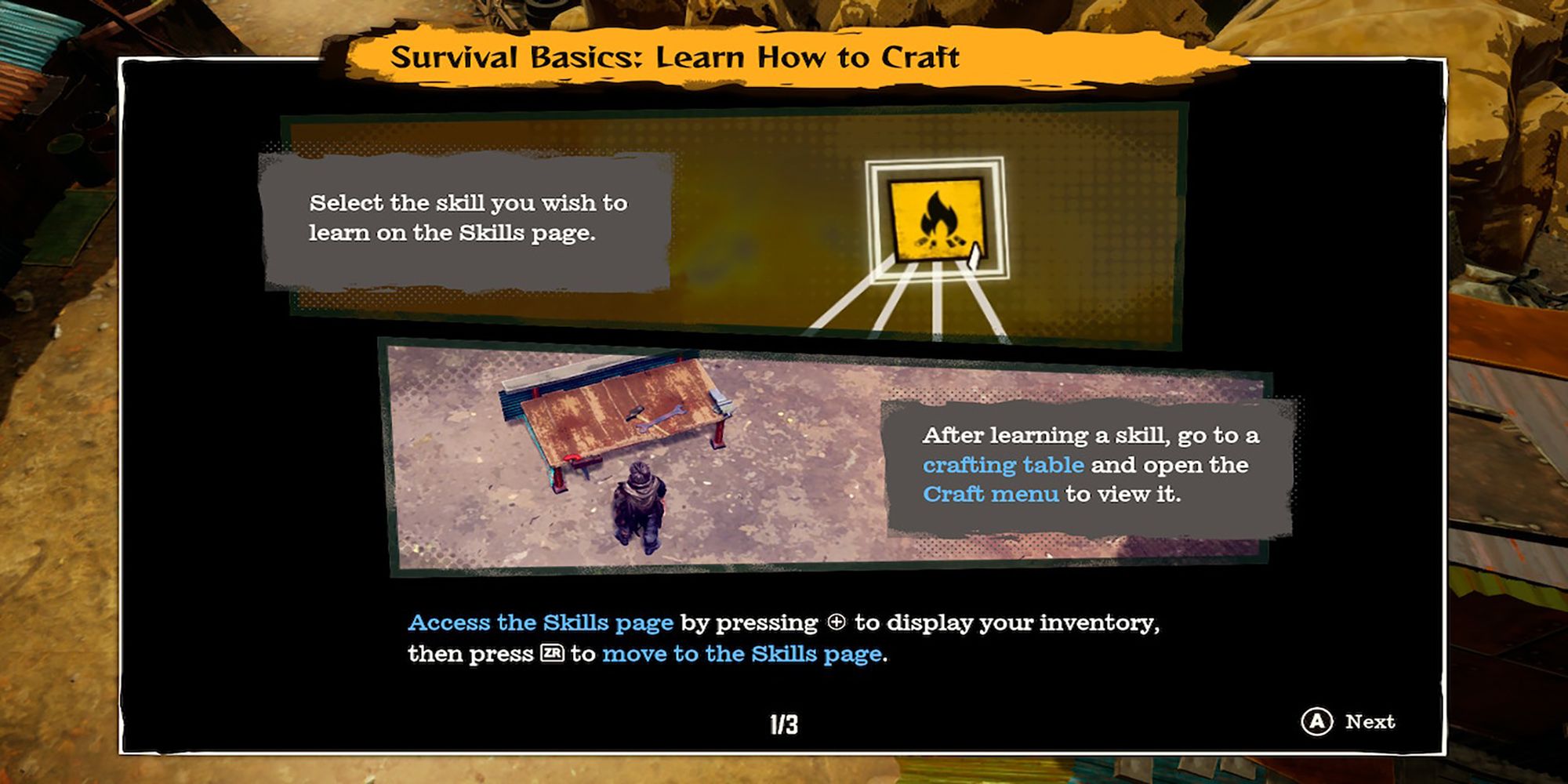 The Learn How To Craft tutorial teaches players how to learn crafting skills and put them to use at the crafting table in Deadcraft.