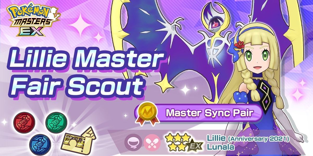 Anniversary Lillie & Lunala from Pokemon Masters EX posing with smiles on their debut banner.