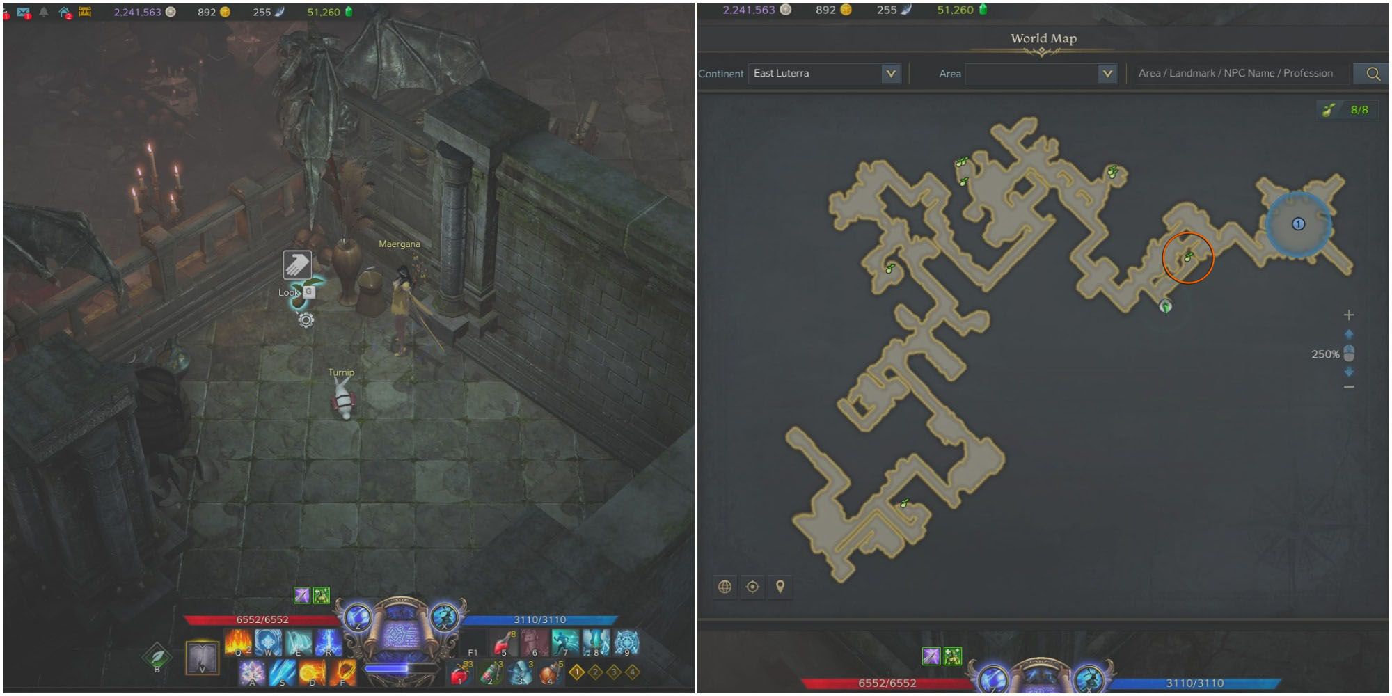 split image of player finds Mokoko Seed 8 in chapel and map of blackrose basement