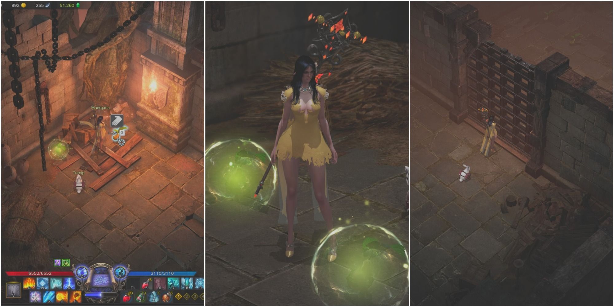 Split image of player find Mokoko Seed 5 in Blackrose Basement jail sell, player standing between two glowing Mokoko Seeds, and players standing in front of closed gates with mokoko seeds on other side
