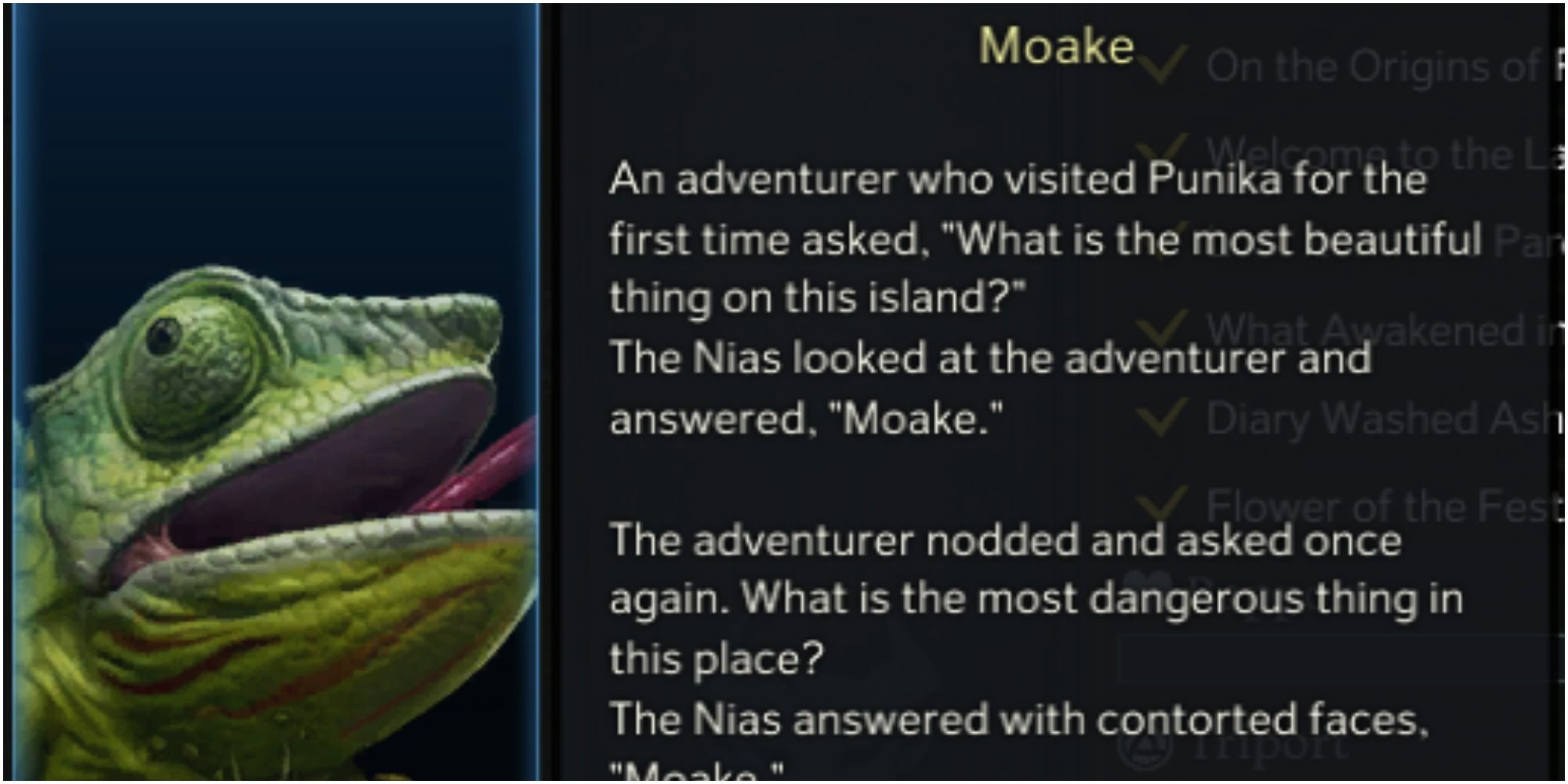 Moake in Adventurer's Tome with description