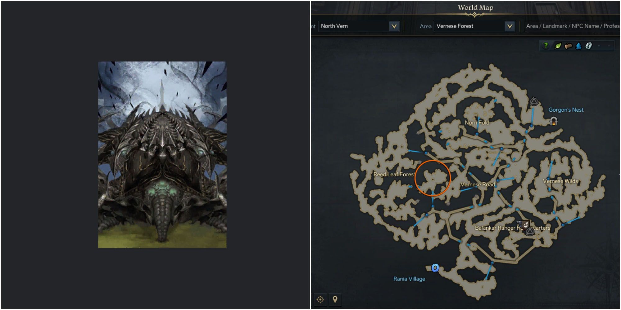 Split image of Proxima card and Vernese Forest map