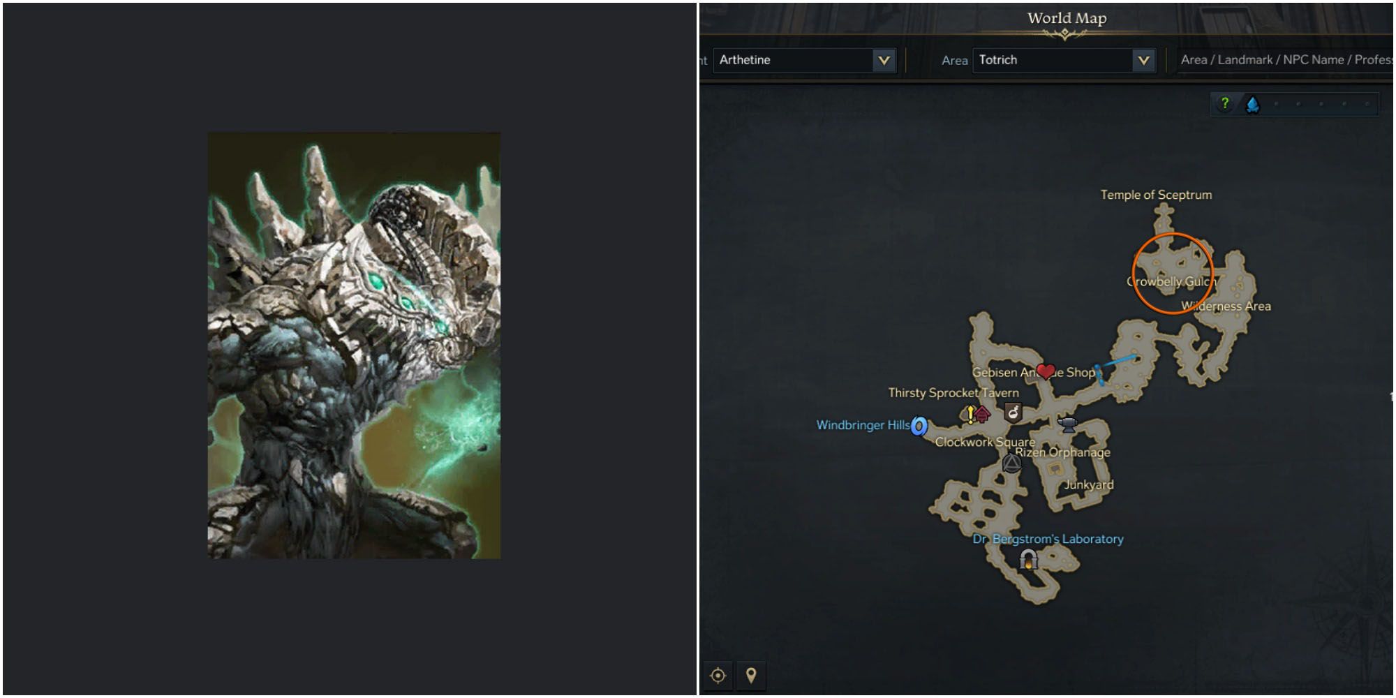 Split image of Velkan card and map of Totrich