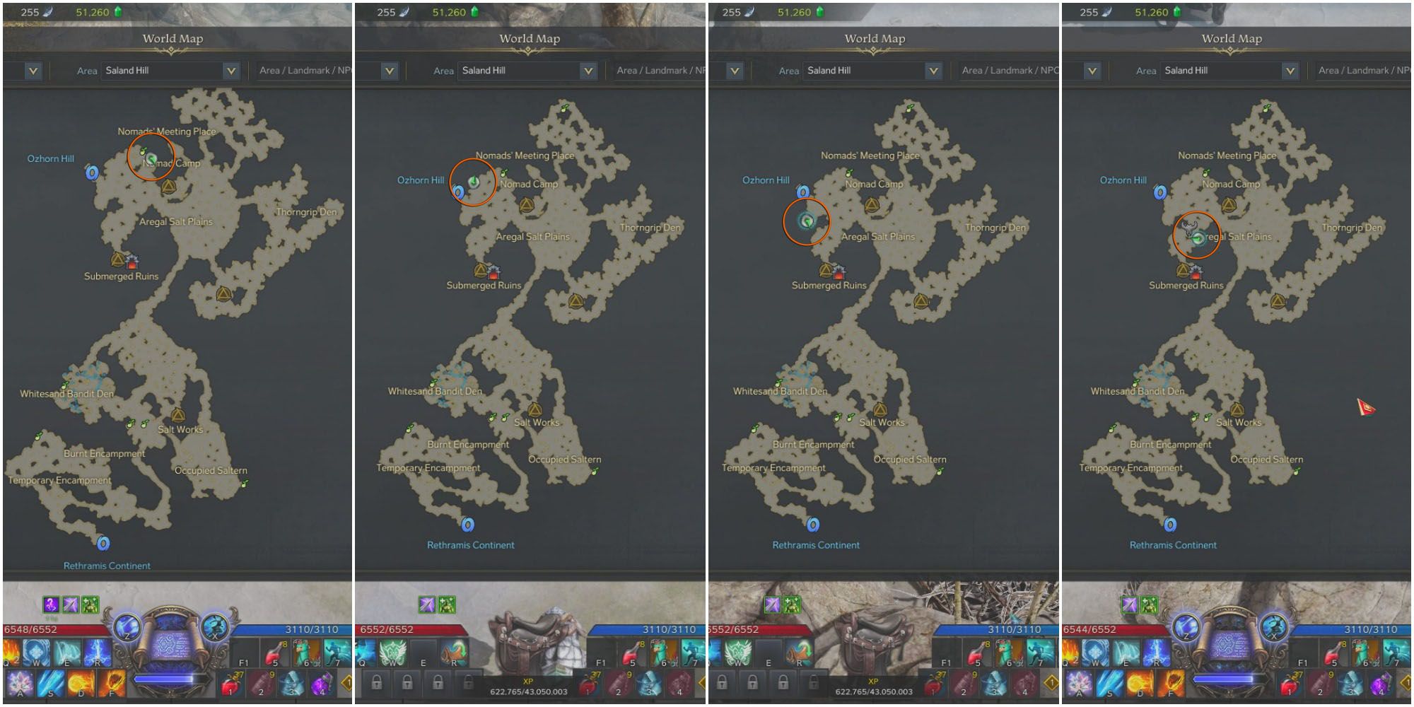 Split image of four maps in Saland Hill showing grave locations of Tododo Song