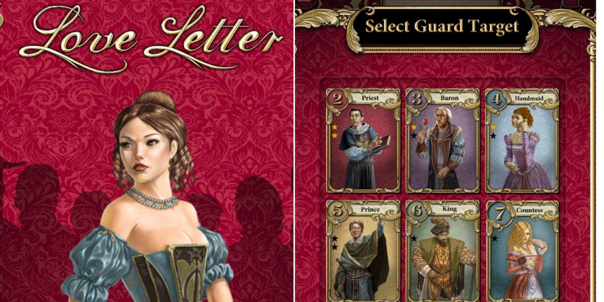 Love Letter Menu - Playing as the Guard and selecting a card to guess