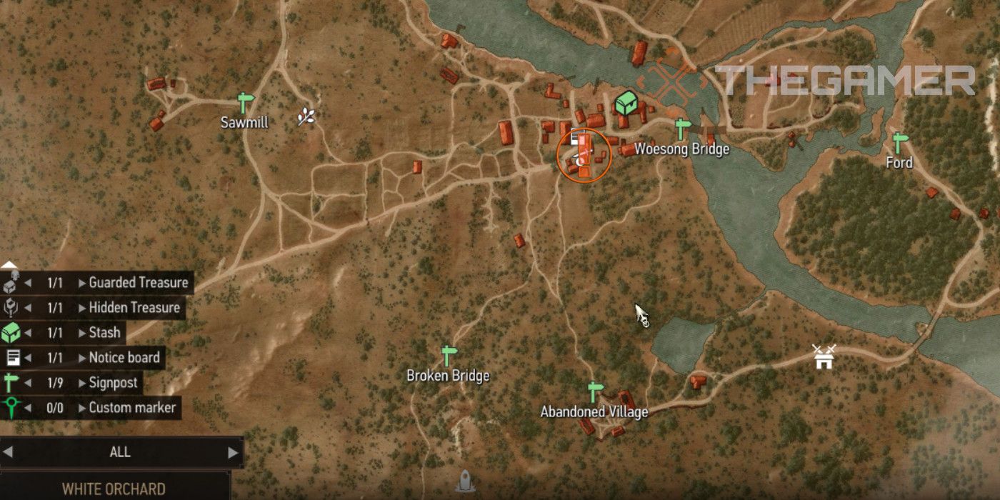Map Twisted Fire Starter quest location marker start TheGamer White Orchard Woesong Bridge The Witcher 3
