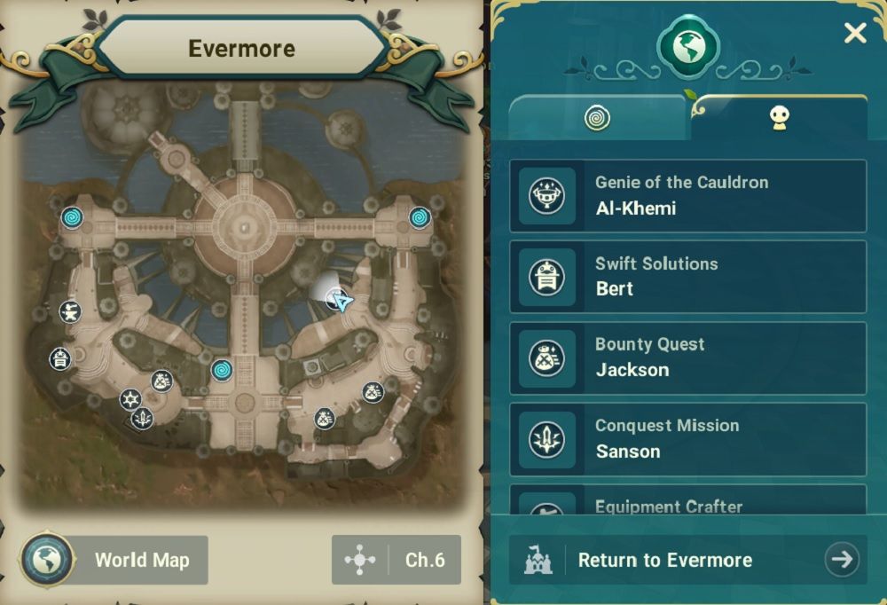 Map of Evermore in Ni No Kuni Cross Worlds