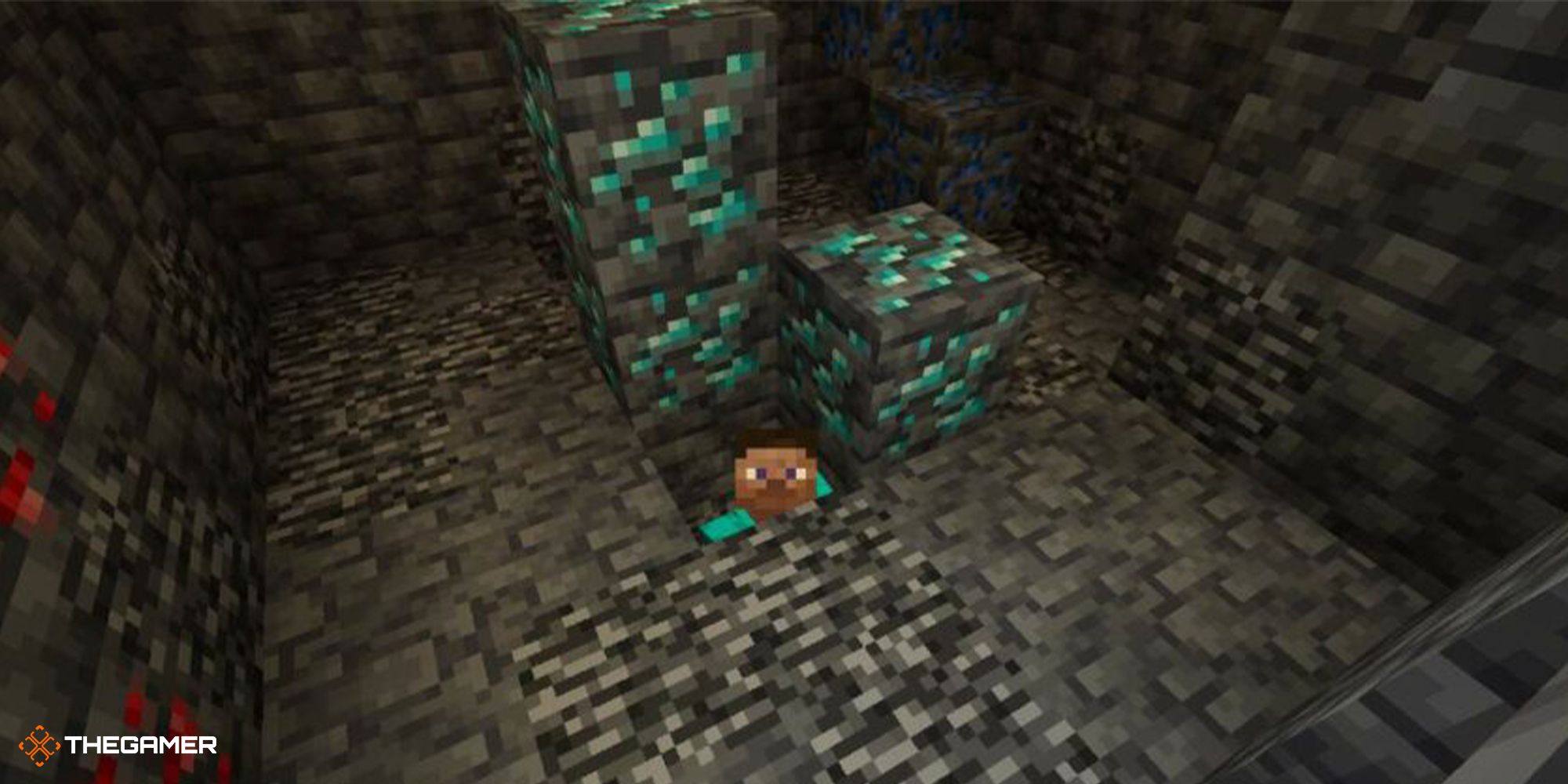 Minecraft---player-standing-close-to-bedrock-with-diamonds-1
