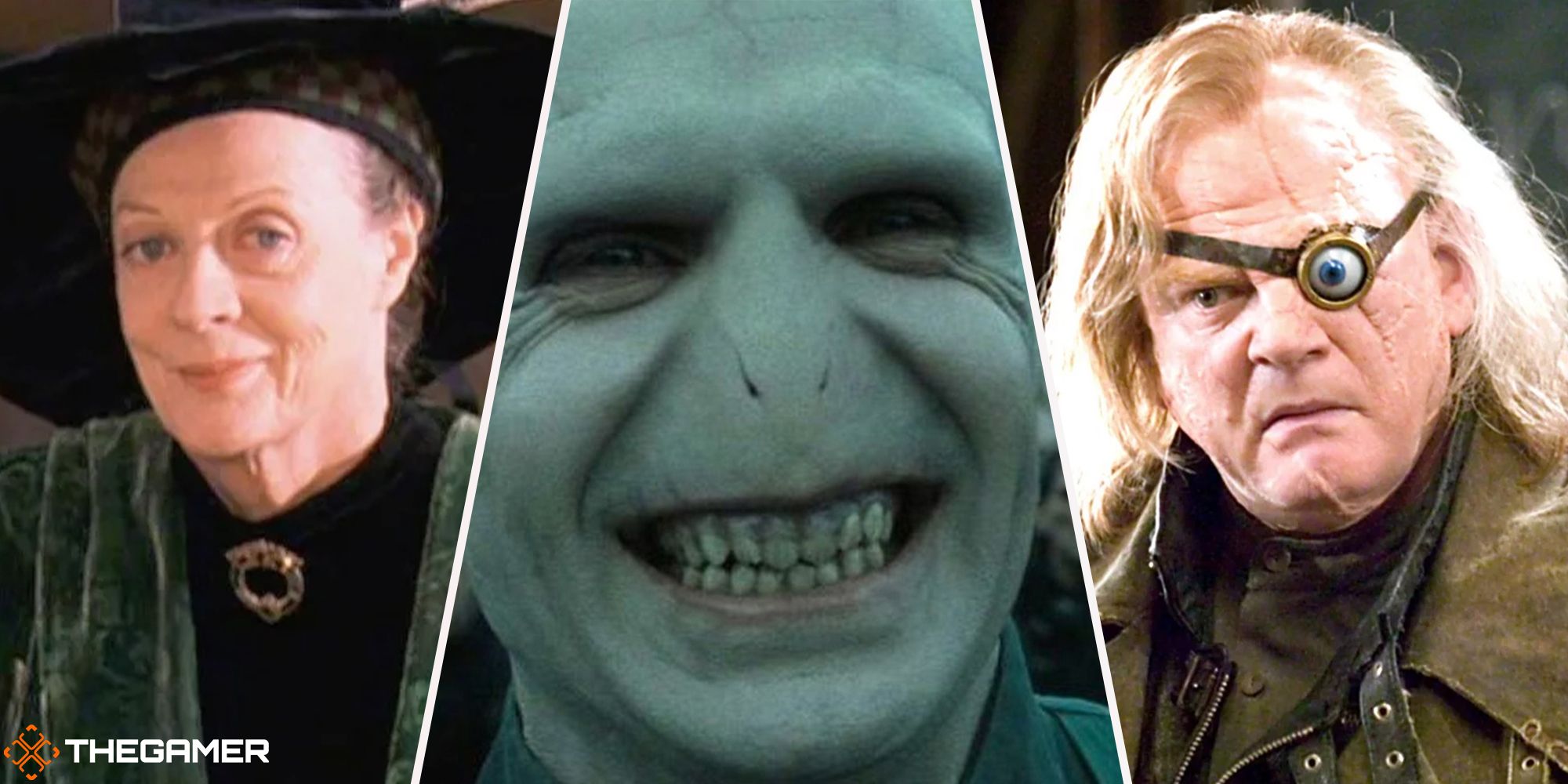 Minerva McGonagall (left), Voldemort (centre), Moody (right)